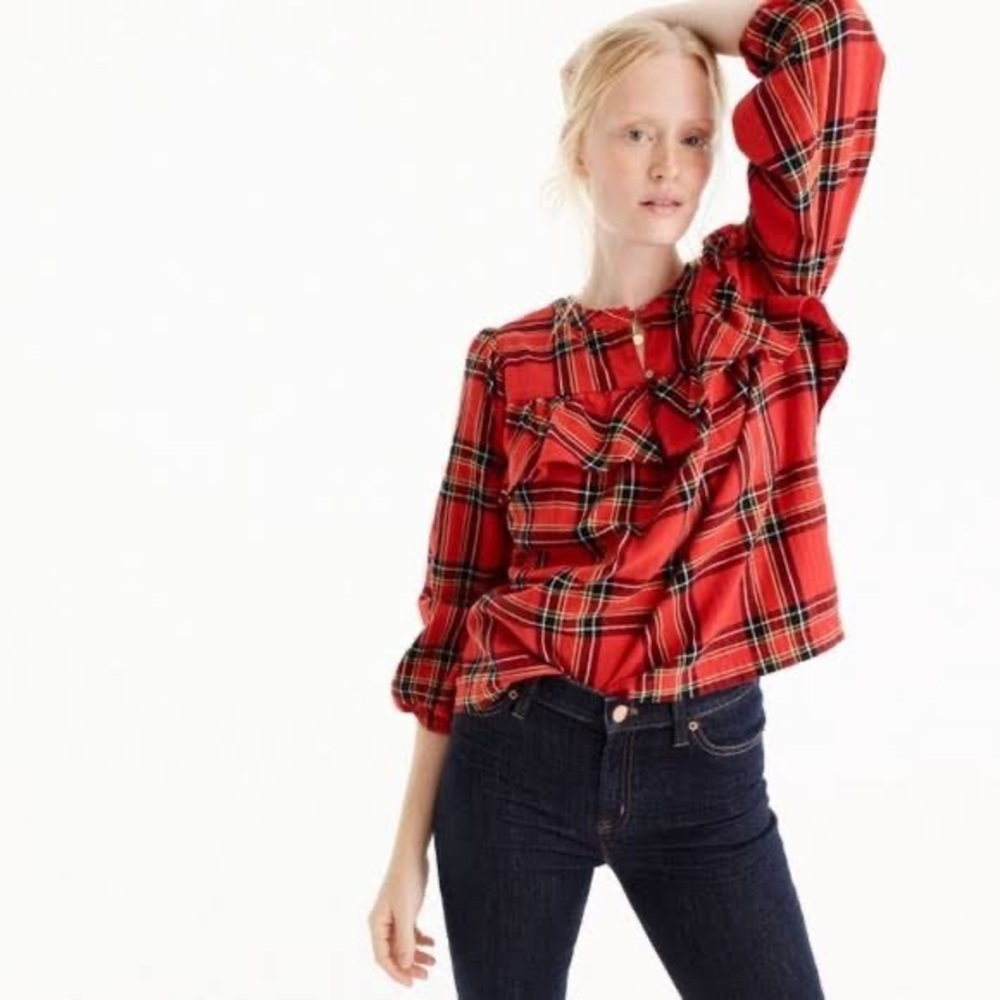J crew plaid flannel ruffle top
